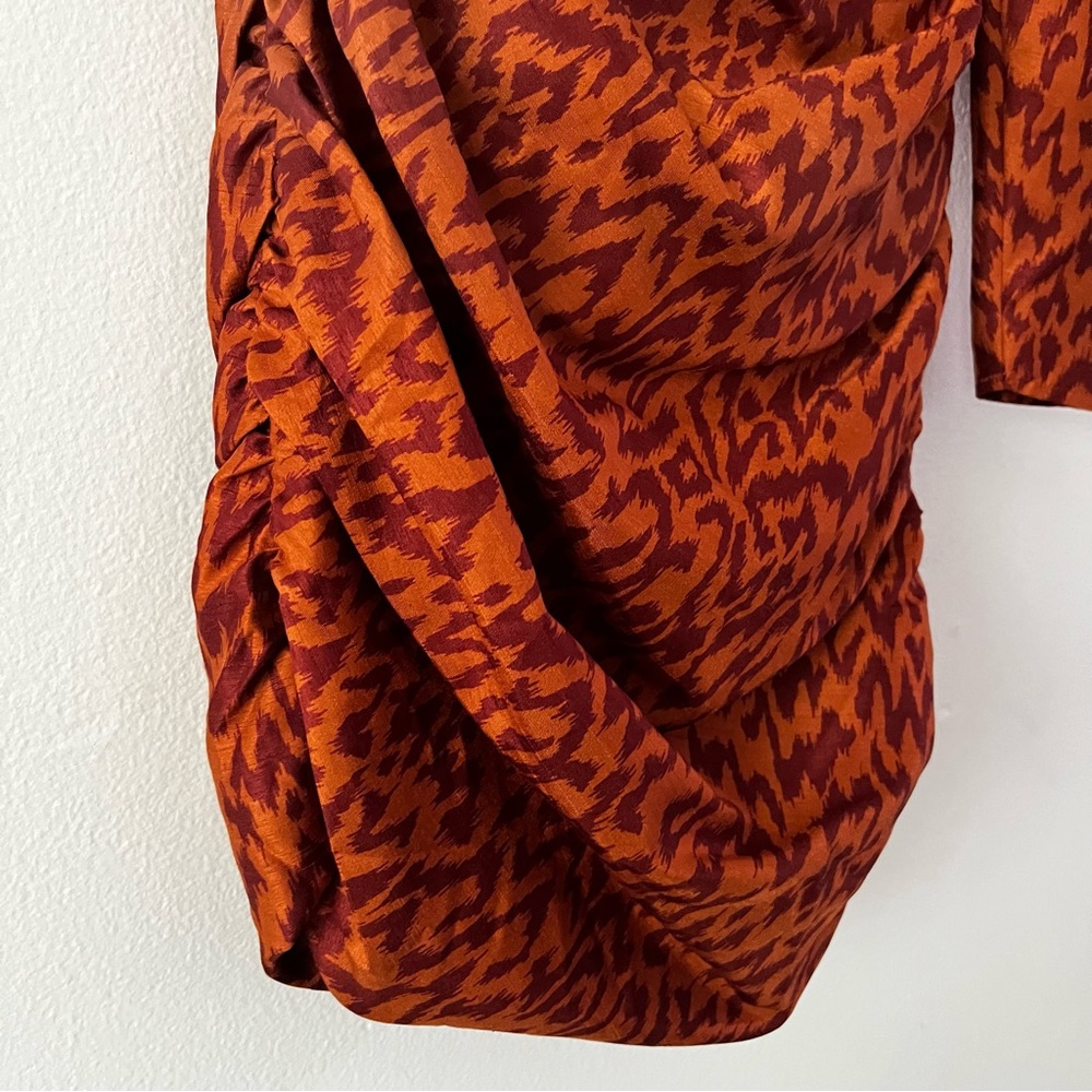 Aritzia Wilfred Rhapsody One Puff Sleeve Animal Print Ruched Mini Dress size 2 - Picture 11 of 16